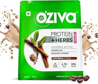 OZiva Protein & Herbs for Women (Cafe Mocha) I Manage Weight, Energy & Metabolism | Clean Protein, Shatavari, Green Tea I No Added Sugar, 1lbs (400gm)
