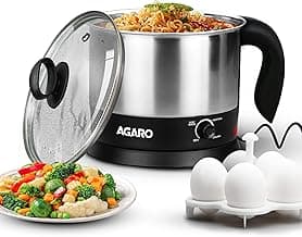 AGARO Esteem Electric Multipurpose Kettle 1.2L, 600W, with Stainless Steel Body, Egg Rack, Grill Rack, 3 Heating Modes & Rapid Boil Technology, Boiling Water, Tea, Coffee, Oats, Noodle, Soup, Black