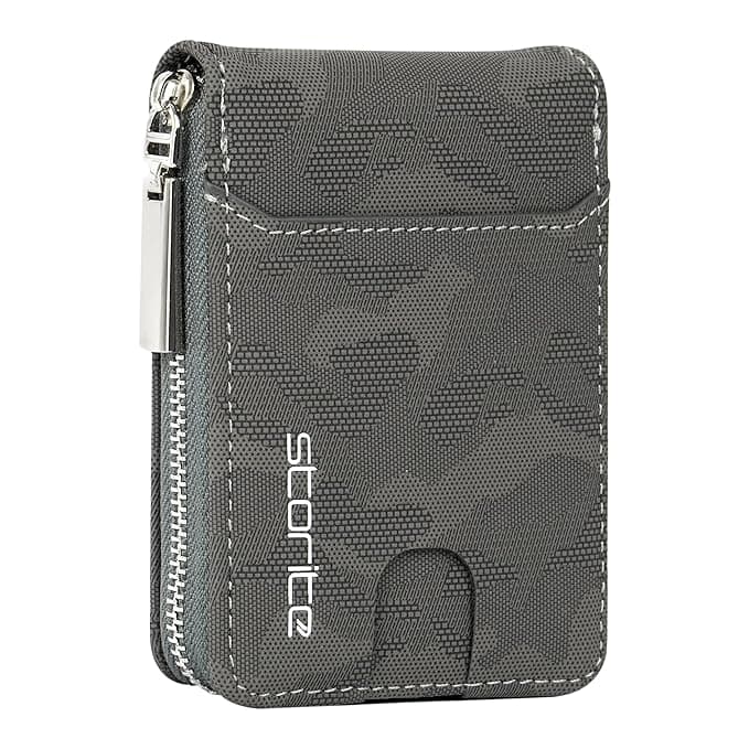 Storite PU Leather 9 Slot Vertical Credit Debit Card Holder Money Wallet Zipper Coin Purse for Men Women - (11.5 X 8 X 2Cm -Camouflage Grey)