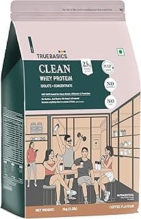 TrueBasics Clean Whey Protein Powder Isolate & Concentrate Blend (Coffee, 1kg) | 25g Protein per Scoop | Trustified Gold Certified