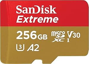 SanDisk Extreme® 256GB microSDXC UHS-I, 190MB/s Read, 130MB/s Write Memory Card for 4K Video on Smartphones, Action Cams and Drones